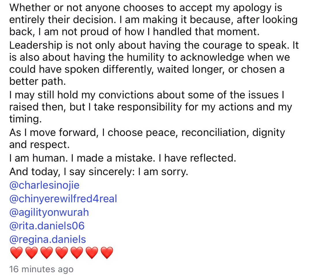 Ex AGN President, Emeka Rollas tenders apology to Regina Daniels, her mum Rita Daniels and Senator Ned Nwoko